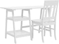 Pemberly Row Wood Writing Desk and Chair Set, 2-Piece, White Finish, Rubber Wood and MDF, 47 in Desk with Shelves, Cottage Style Home Office Furniture for Study or Work Station
