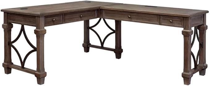 BOWERY HILL Set of 2 Open L-Desk & Return Writing Desk & Glass Display Bookcase