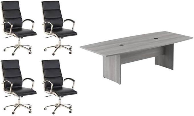 Pemberly Row Set of 5 - Gray Conference Table & 4 Black Executive Chairs