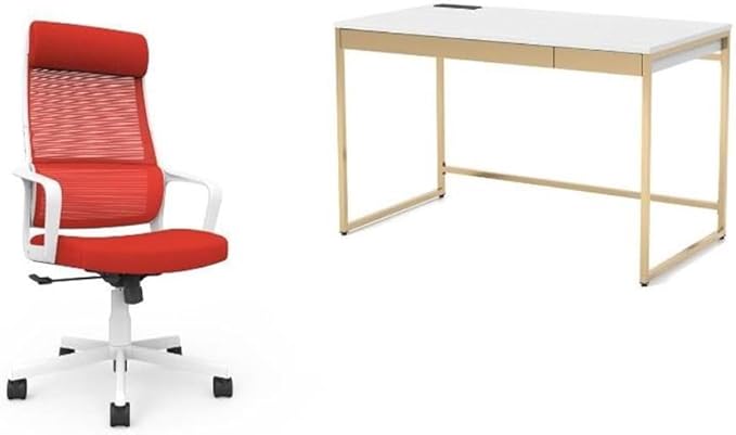 Furniture of America Abair 2-Piece White Metal Desk with USB and Chair Set