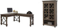 BOWERY HILL Set of 2 Open L-Desk & Return Writing Desk & Glass Display Bookcase