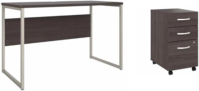 Pemberly Row Set of 2 Mobile File Cabinet & Computer Table Desk in Storm Gray