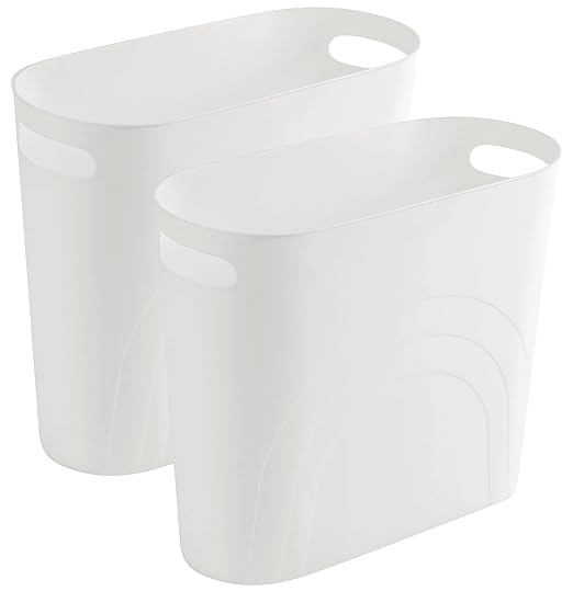 rejomiik Small Trash Can, 3.5 Gallon Slim Garbage Can Plastic Waste Basket with Handles Container Bin for Narrow Spaces Bathroom, Bedroom, Kitchen, Office at Home, 2 Pack White
