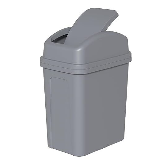 1.8 Gallon Plastic Swing Top Lid Trash Can, Small Waste Bin with Swing Lid, Grey