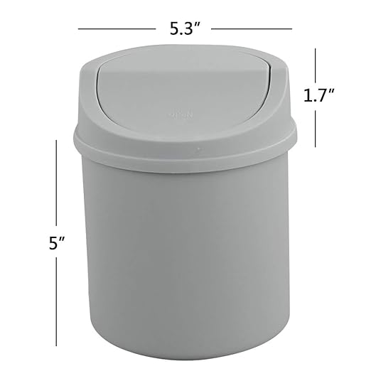 Plastic Desktop Mini Trash Can with Swing Lid, Grey