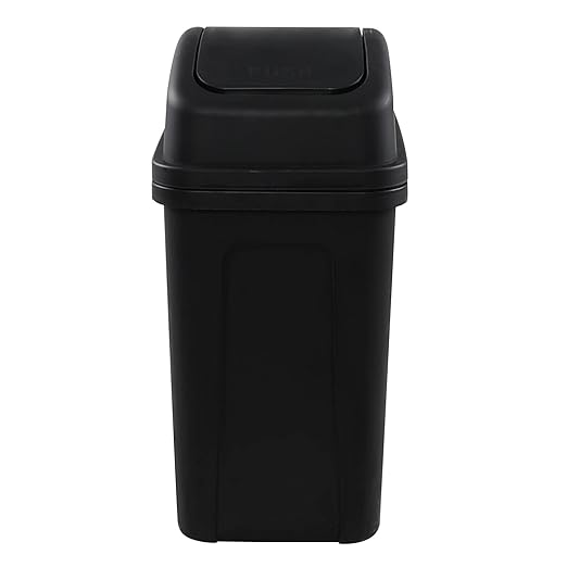 1.8 Gallon Plastic Trash Can with Swing Lid, Small Black Waste bin