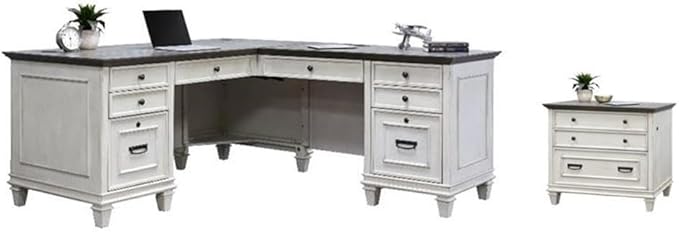 BOWERY HILL Set of 2 L-Desk and Return Writing Table & Lateral Filing Cabinet