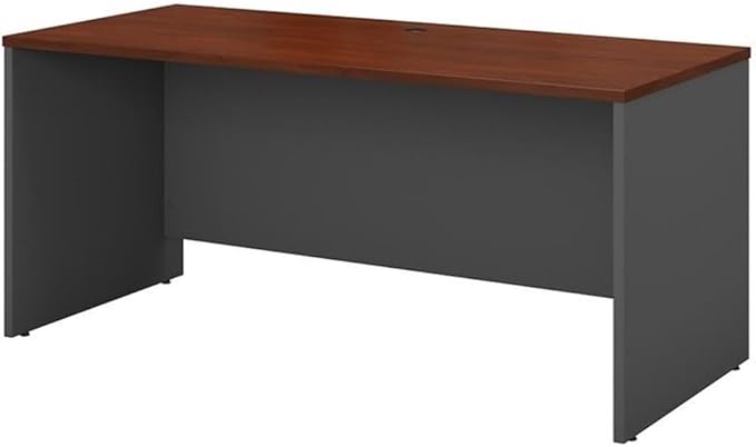 Pemberly Row Set of 2 60W Credenza Desk & 5-Shelf Bookcase in Hansen Cherry