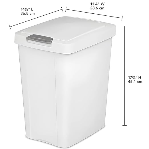 7.5 Gallon White Wastebasket with Touch-Open Lid: Ideal Office Trash Can, Under Sink Trash Can, Or Garbage Can with Lid for Kitchen, Bathroom, Mudroom