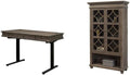 BOWERY HILL Set of 2 Electronic Sit/Stand Desk and Glass Display Bookcase - Gray