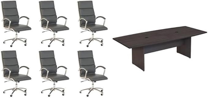 Pemberly Row Set of 7 - Gray Conference Table & 6 Dark Gray Executive Chairs