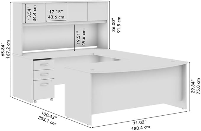 Bush Business Furniture Studio C 72W x 36D U Shaped Desk with Hutch and Mobile File Cabinet in Natural Elm, U Workstation Set for Home or Professional Office