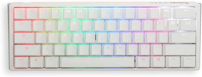 Ducky One 3 White 60% Mechanical Keyboard: Quack Mechanics Dampening, Hot-Swappable Cherry Red Switches, High-Density PBT Doubleshot Keycaps, RGB, US, White