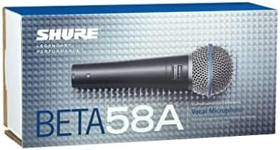 Shure BETA 58A Vocal Microphone - Single Element Supercardioid Dynamic Mic for Stage and Studio with A25D Adjustable Stand Adapter, 5/8” to 3/8” (Euro) Thread Adapter & Storage Bag, Brushed Nickel
