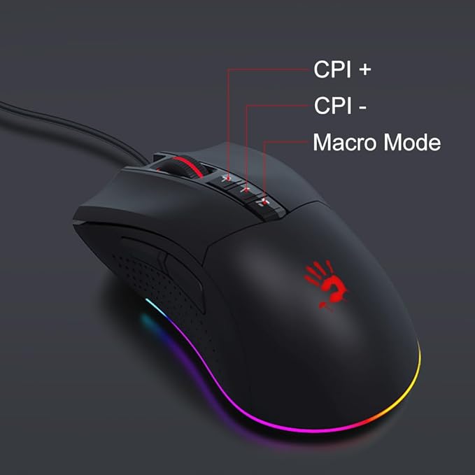Bloody ES9Pro FPS RGB Gaming Mouse, PMW3327 Chip, 6200 CPI, 2000Hz Report Rate, 220 IPS, 4M Onboard Memory, Fully Programmable with Advanced Preset Macros