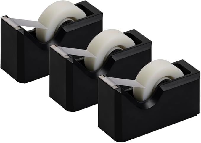 JAM PAPER Colorful Desk Tape Dispensers - Black - 3/Pack