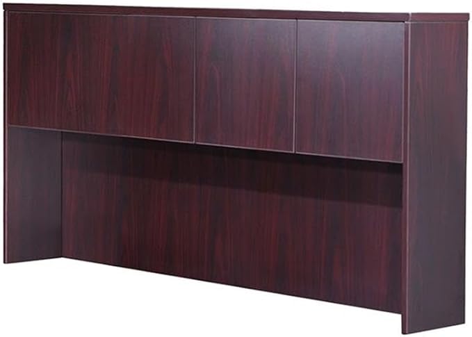 Boss Office Products Holland 66" Executive Desk and Credenza with Dual File Storage Pedestals and Hutch, Mahogany
