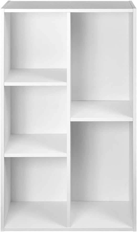 Amazon Basics 5 Cube Storage Organizer Bookcase, Sturdy Shelves for Books and Collectibles, White, 9.25"D x 19.49"W x 31.5"H | Storage Shelves, Book Shelf