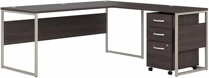 Bush Business Furniture Hybrid 72W x 30D L Shaped Table Desk with Mobile File Cabinet in Storm Gray