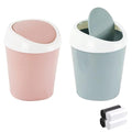 SITAKE 2 Pcs Plastic Mini Wastebasket Trash Can with 120 Trash Bags, Tiny Desktop Waste Garbage Bin with Swing Lid for Home, Office, Kitchen, Vanity Tabletop, Bedroom, Bathroom (Blue + Pink)