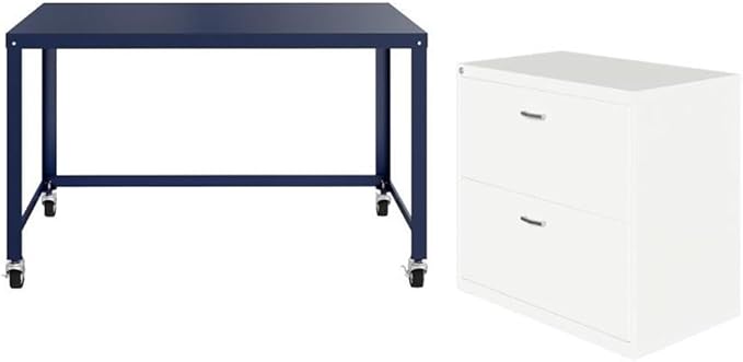Home Square 2-Piece Set with Mobile Desk in Navy and Lateral File Cabinet