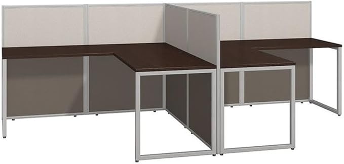 Scranton & Co Furniture L Shaped Desk for 2, 60W x 119D x 45H, Thermally Fused Laminate, Mocha Cherry Finish, Metal Legs, Wire Management, Adjustable Levelers, Office Workstation