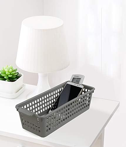 Long Plastic Basket Trays, Slim Pencil Organizer Grey, 6-Pack