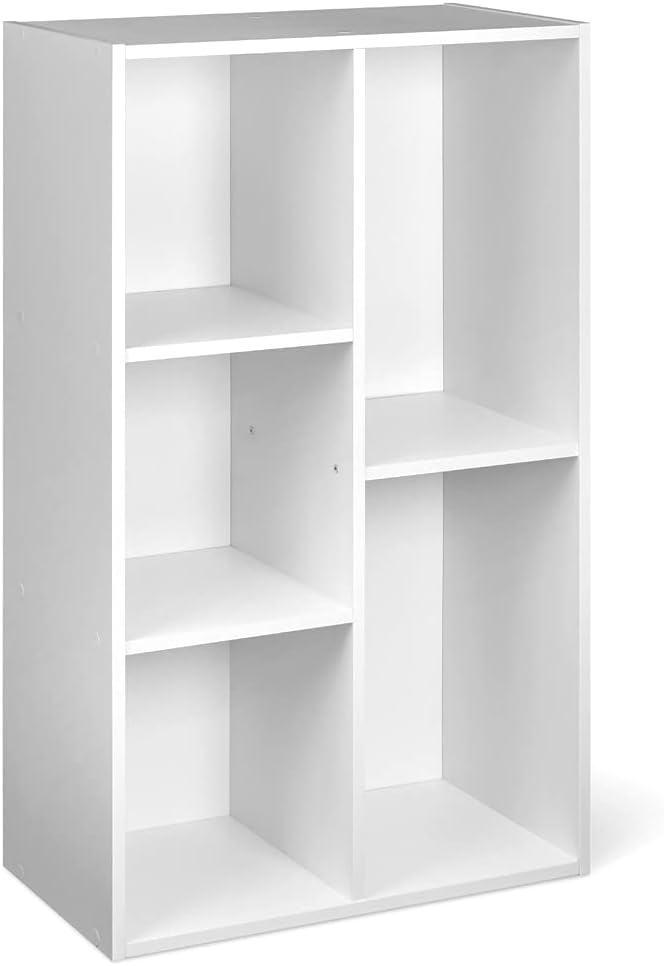 Amazon Basics 5 Cube Storage Organizer Bookcase, Sturdy Shelves for Books and Collectibles, White, 9.25"D x 19.49"W x 31.5"H | Storage Shelves, Book Shelf