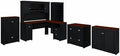 Bush Home Fairview 60W L Shaped Desk with Hutch, Bookcase, Storage and File Cabinets in Antique Black and Hansen Cherry