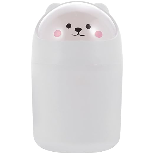 Cabilock 1pc Cute Bear Desktop Trash Can Mini Waste Bin Lid for Home Office Compact Garbage Container for Bedroom for Small Spaces White