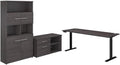 Pemberly Row 72W Adjustable Desk with Storage, Storm Gray Engineered Wood, Height Adjustable 27-46.7 in, Bookcase with Doors, Cabinet with Locking Drawers, Ergonomic Office Set