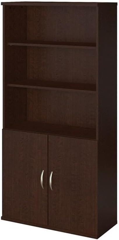 Pemberly Row Set of 2 Wood Bookcase with Doors & L-Shaped Desk with File Cabinet