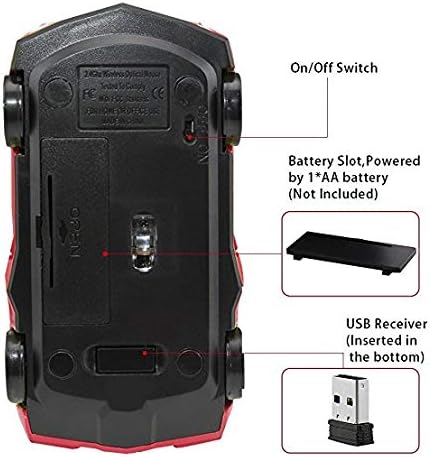 Jinfili 2.4GHz Sports Car Wireless Mouse Optical Cool 1600DPI 3D USB Wireless Gaming Mice for Pc Laptop Windows 10