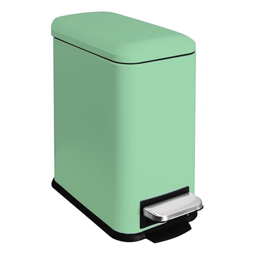Small Bathroom Trash Can with Lid, Trash Can with Removable Liner, Soft Close lid & Step Pedal, Stainless Steel Trash Bin for Bathroom,Bedroom,Home Office (Green, 1.3 Gallon)