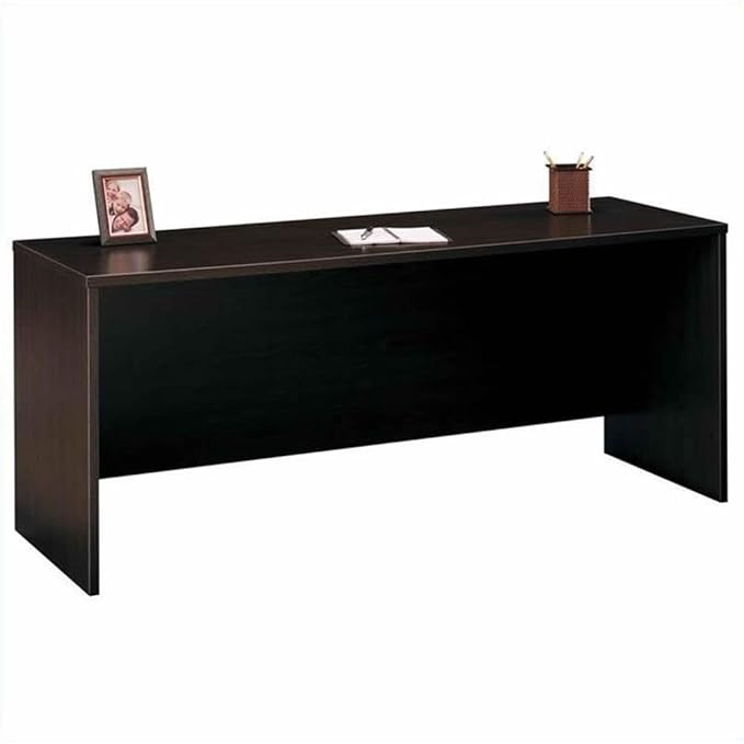 Bush Furniture Series C U-shape Wood Desk and Credenza Set in Mocha Cherry