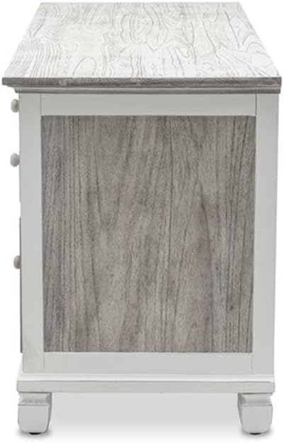 Pemberly Row Coastal Wood Desk & Chair Set, Distressed Gray/White Finish, Solid Mindi Wood, 48" Desk with 4 Drawers, Full-Extension Slides, Hanging File Storage, Home Office Furniture