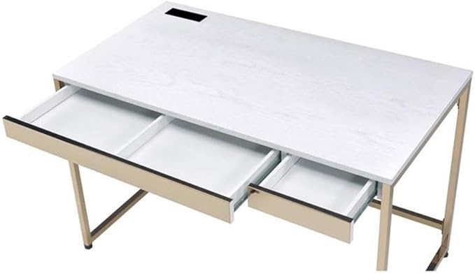 Furniture of America Abair 2-Piece White Metal Desk with USB and Chair Set