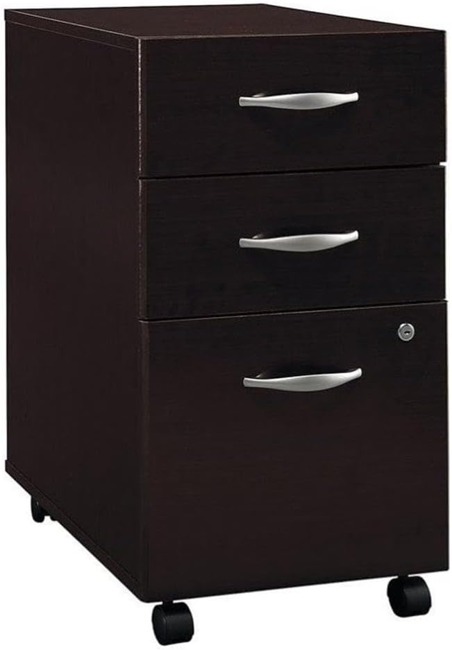 Pemberly Row Set of 2 Wood Mobile File Cabinet & L-Shaped Desk with File Cabinet