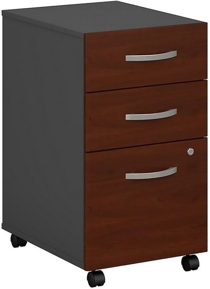 Pemberly Row Set of 2 Wood L-Shaped Desk & Mobile File Cabinet in Hansen Cherry