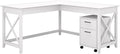 Bush Home Key West 60W L Shaped Desk with 2 Drawer Mobile File Cabinet in Pure White Oak