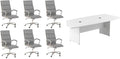 Pemberly Row Set of 7 - White Conference Table & 6 Light Gray Executive Chairs
