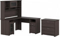 Bush Furniture Cabot 60W L Shaped Computer Desk with Hutch and Lateral File Cabinet in Heather Gray