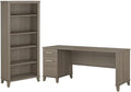 Home Square 2-Piece Set with 72W Office Desk & 5-Shelf Bookcase in Ash Gray