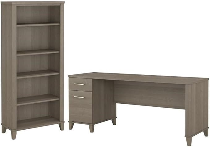 Home Square 2-Piece Set with 72W Office Desk & 5-Shelf Bookcase in Ash Gray