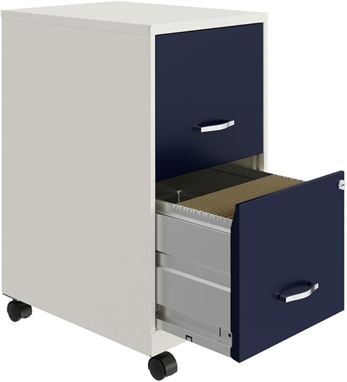 Home Square 2-Piece Set with Mobile Desk & 18" 2 Drawer File Cabinet in Navy