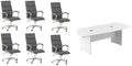 Pemberly Row Set of 7 - White Conference Table & 6 Dark Gray Executive Chairs