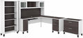 Pemberly Row 72W L Desk with Hutch, Storage, Lateral File Cabinet & Bookcase Set, Engineered Wood, White/Gray Finish, Modern Office Furniture for Home or Small Workspace, ANSI/SOHO Certified