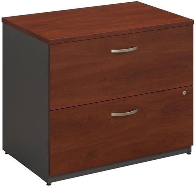 Pemberly Row Set of 2 60W Credenza Desk & Lateral File Cabinet in Hansen Cherry