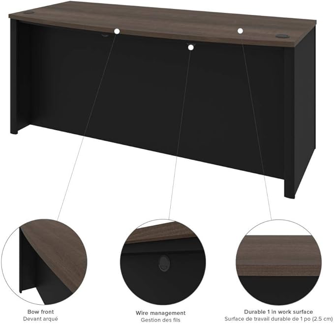 Bestar Connexion 72W U-Shaped Executive Desk with Lateral File Cabinet and Hutch in Antigua & Black