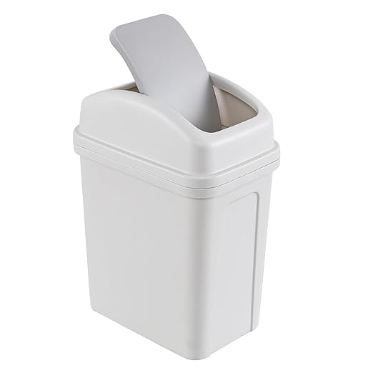 1.8 Gallon Small Waste Bin with Swing Lid, Plastic Bathroom Garbage Can, Gray